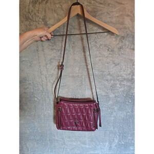 Simply Vera Vera Wang Quilted Crossbody Shoulder Bag Purse Burgundy Faux Leather